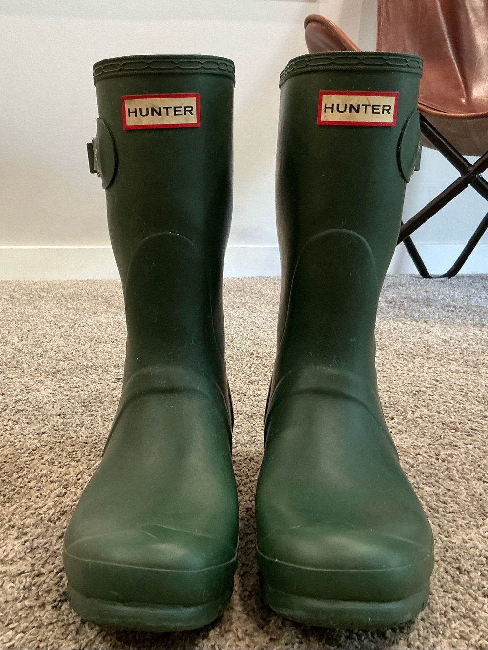 Hunter women’s Forest Green Waterproof Rain Boots with Side Buckle